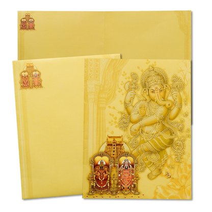 Yellow Balaji Ganesha Wedding Card-KNK3111