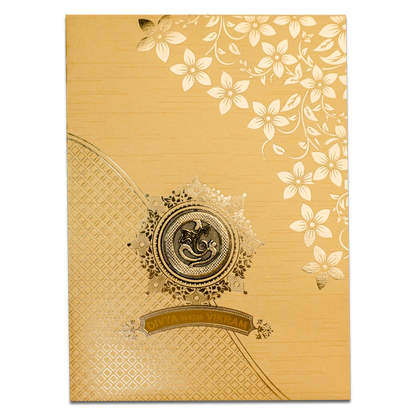 Yellow Gold Floral Ganesha Wedding Card-KNRM7082G