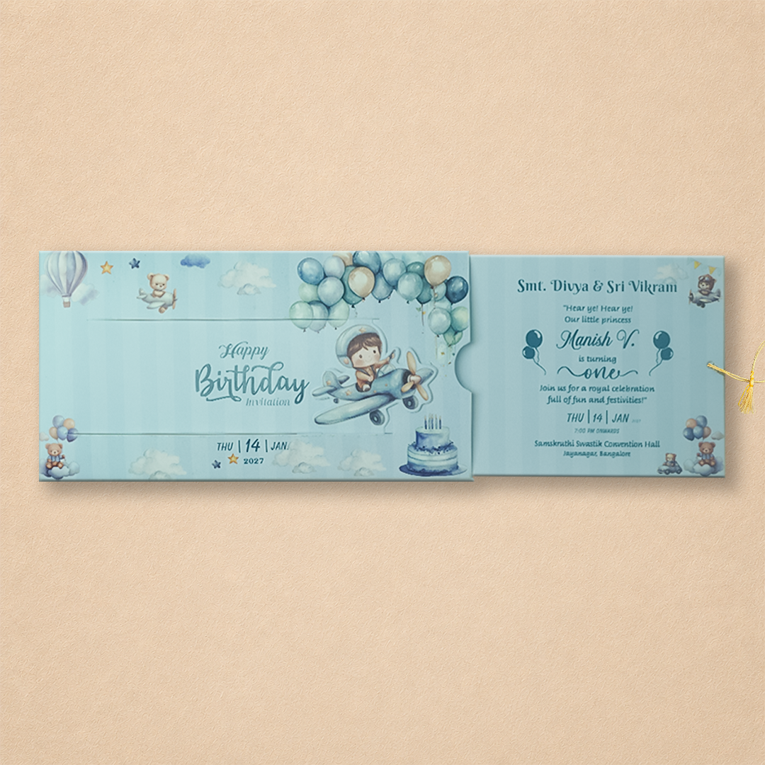 Blue Boy Aeroplane Birthday Card-KNKRL114