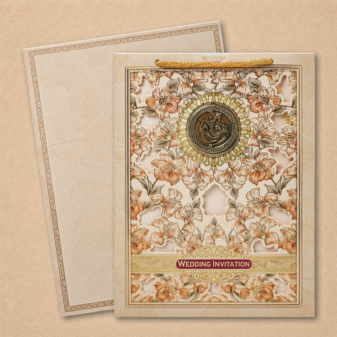 Pink Floral Bag Style Wedding Card-KNAV1803