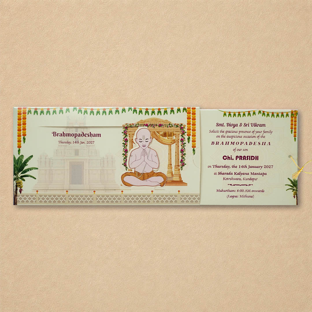 Cream Brahmopadesham Invitation Card-KNKRL120