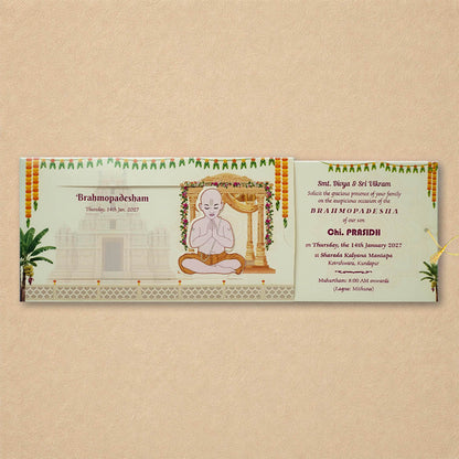 Cream Brahmopadesham Invitation Card-KNKRL120