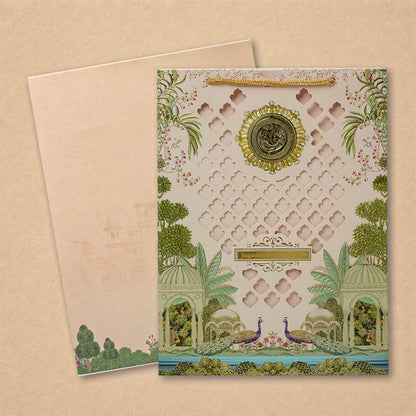 Cream Laser-Cut Bag Style Wedding Card - KNAS3106