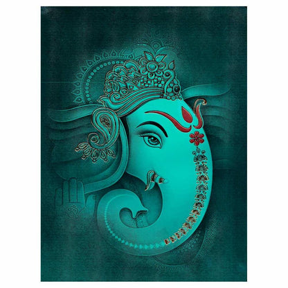 Gorgeous Green Shading With Ganesha Design Padded Wedding Card - KAP49290