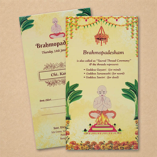 Cream Floral Thread Ceremony Invitation Card | Kinf of cards – King of ...