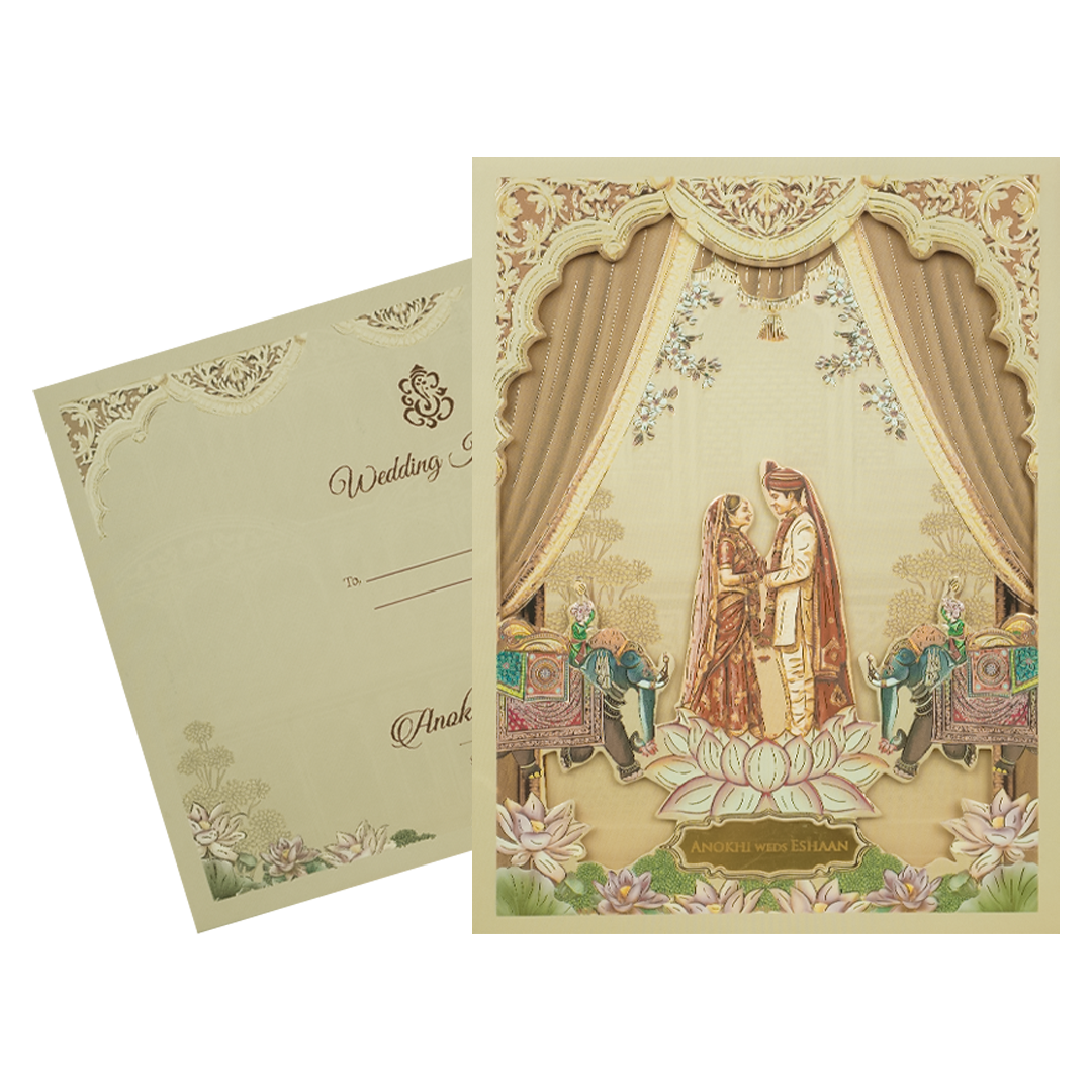 Cream Royal Laser Cut Padded Wedding Card-KJTS3686