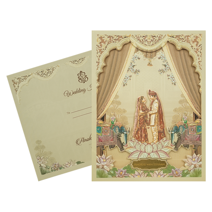 Cream Royal Laser Cut Padded Wedding Card-KJTS3686