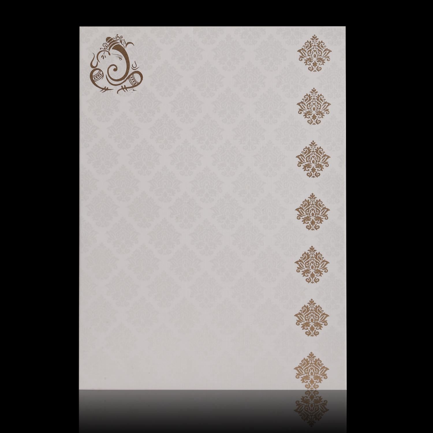 Gold Foiling Embossed Ganesha With White Shading Wedding Card - KNK1145