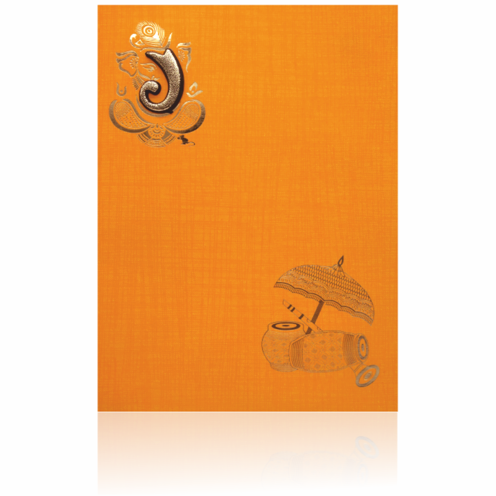 Orange Paper Print Dhol Design Shaadi Card-KNCM808O