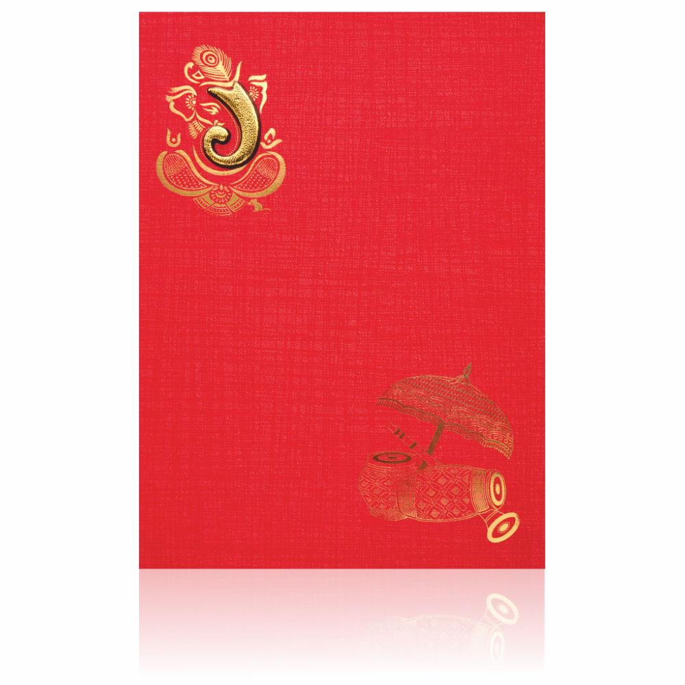 Red Paper Print Fancy Dhol Design Wedding Card-KNCM808R