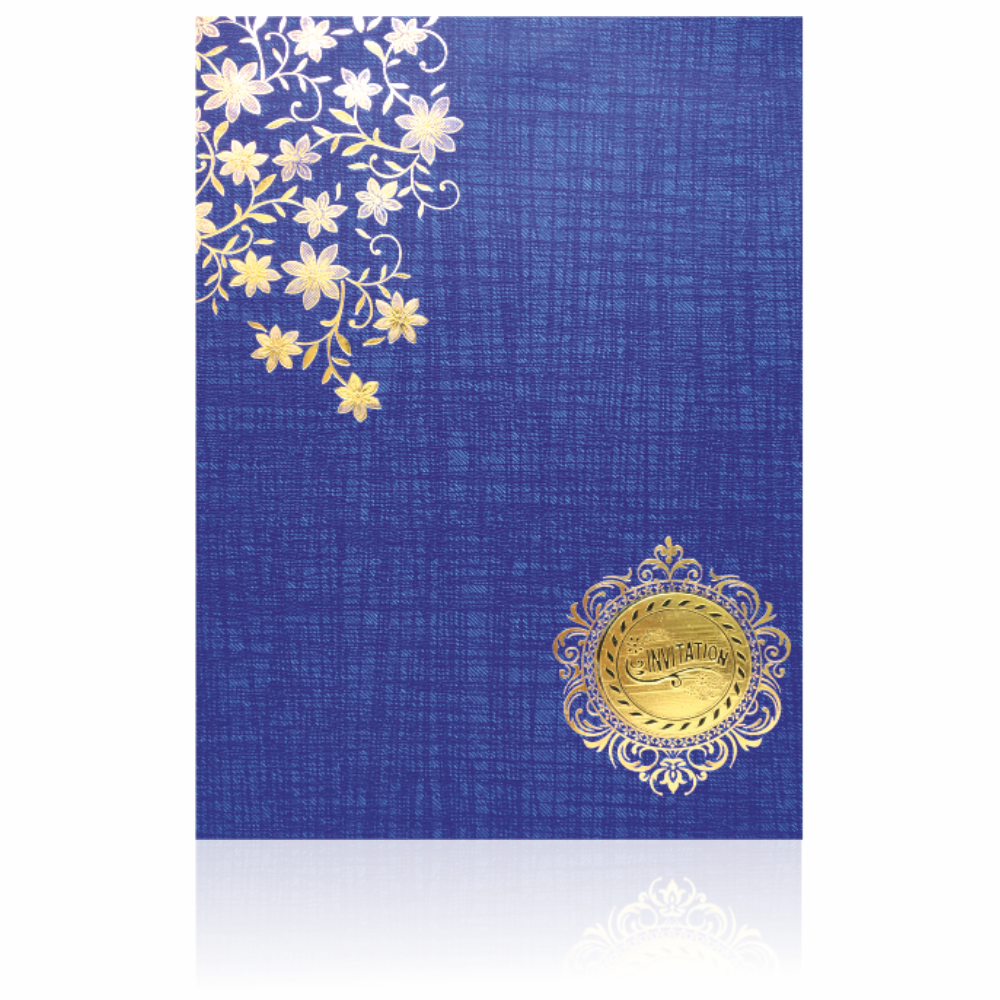 Blue Classic Paper Print Colourful Floral English Wedding Card-KNCM809B