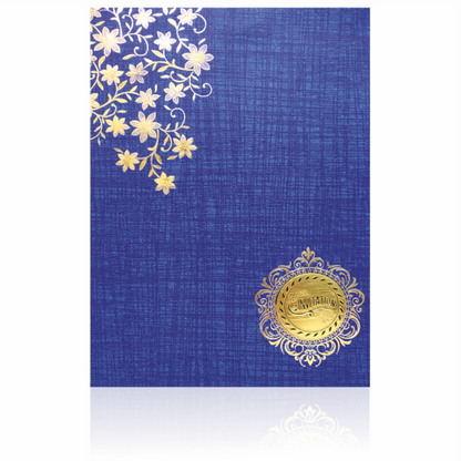 Blue Classic Paper Print Colourful Floral English Wedding Card-KNCM809B-King of Cards