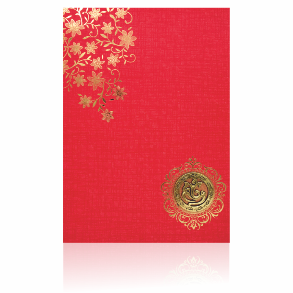 Red Classic Paper Print Colourful Floral Wedding Card-KNCM809R
