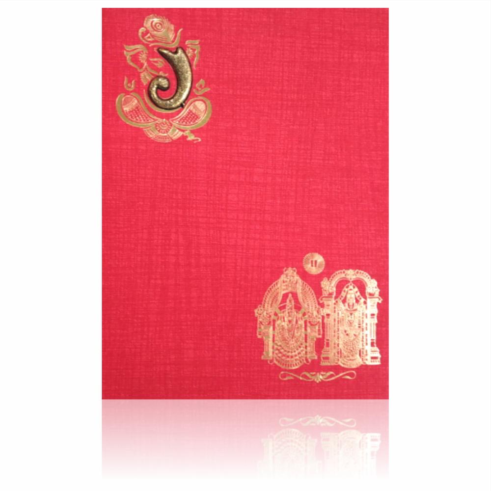 Red Classic Paper Print Balaji And Padmavathi Hindu Wedding Invitation Card-KNCM810R