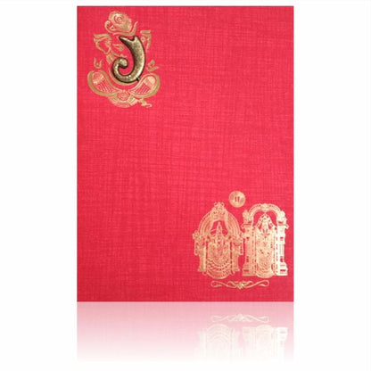 Red Classic Paper Print Balaji And Padmavathi Hindu Wedding Invitation Card-KNCM810R-King of Cards