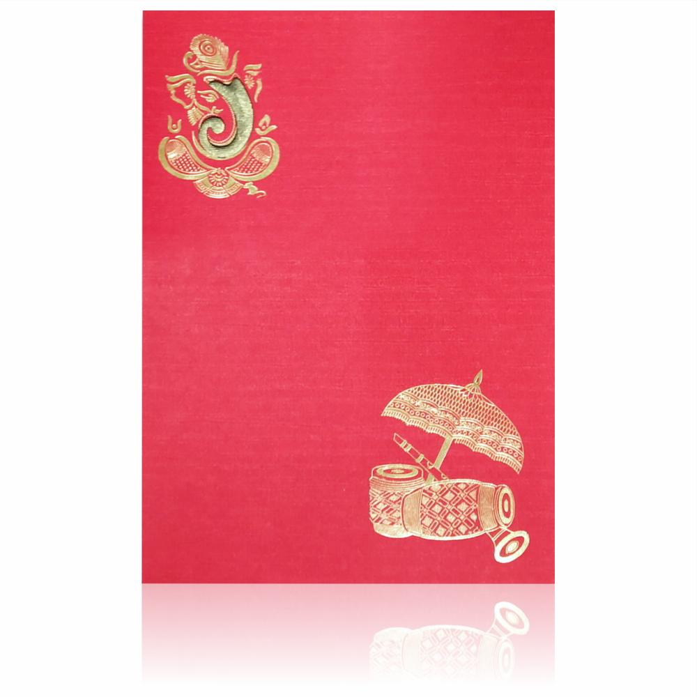 Red Metallic Embossed Ganesha Trunk With Dhol Design-KNCM820R