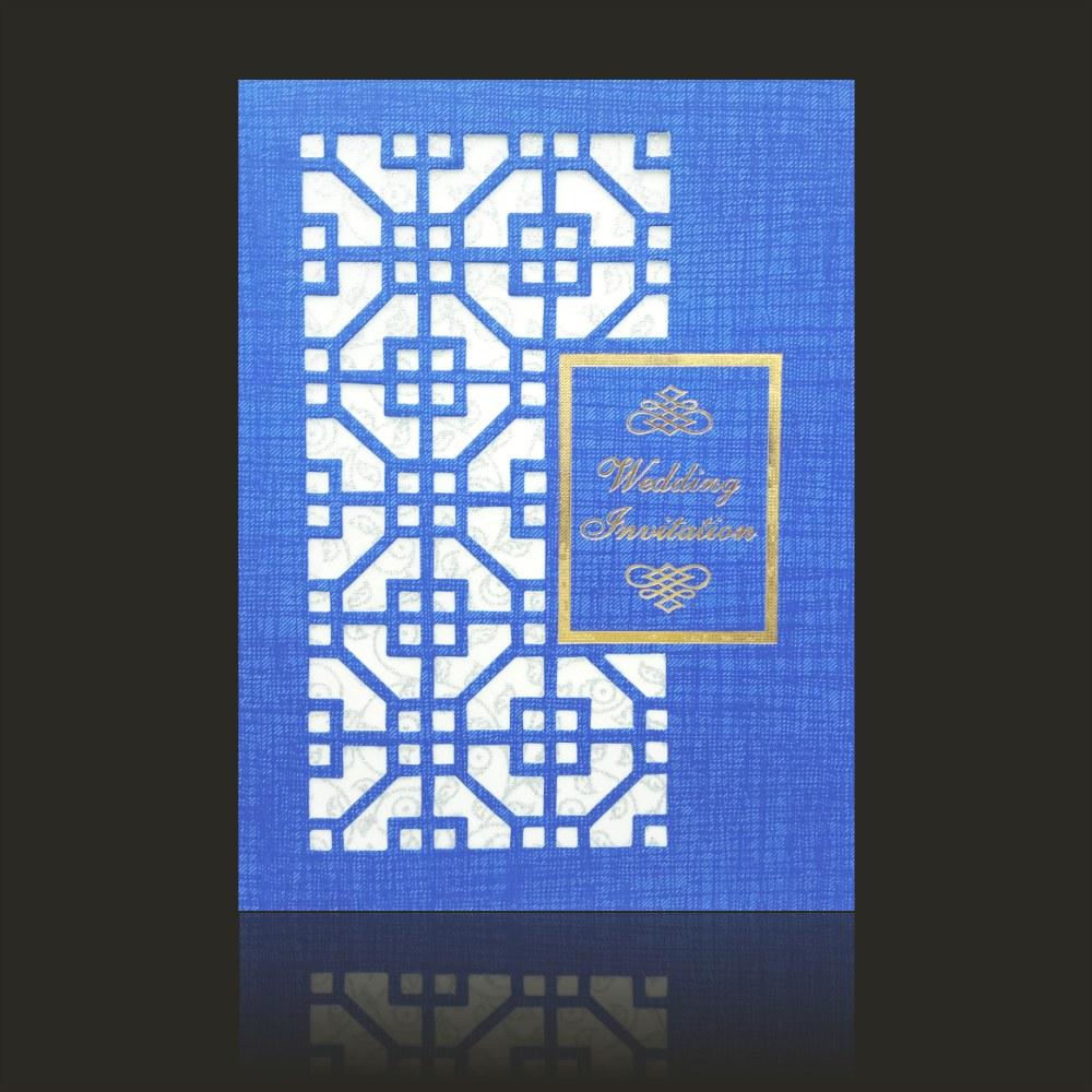 Enchanting Blue Shading With Laser Cut Wolly Material Wedding Card
