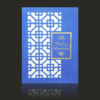 Enchanting Blue Shading With Laser Cut Wolly Material Wedding Card