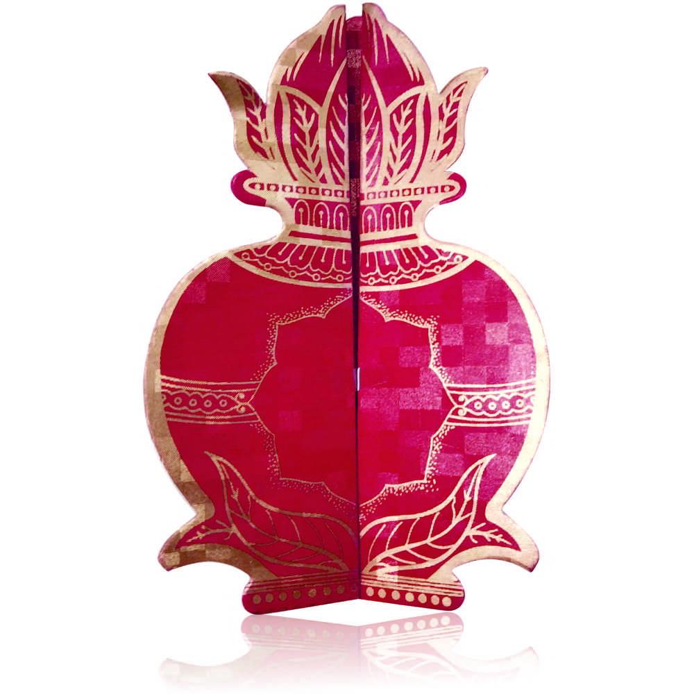 Red Gold Lotus Kalash Wedding Card KNHM810R