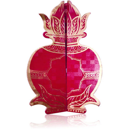 Red Gold Lotus Kalash Wedding Card KNHM810R