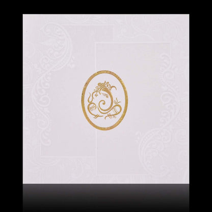 Gold Foiling Embossed Ganesha With Pristine White Shading Wedding Card - KNK08190