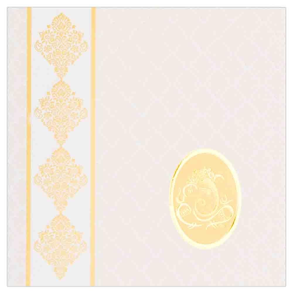 White and Gold Combination Ganesha Wedding Card-KNK1002
