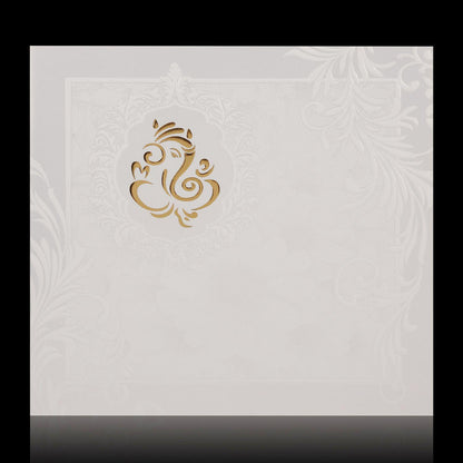 Gorgeous Gold Foiling Ganesha With White Shading Wedding Card - KNK1004