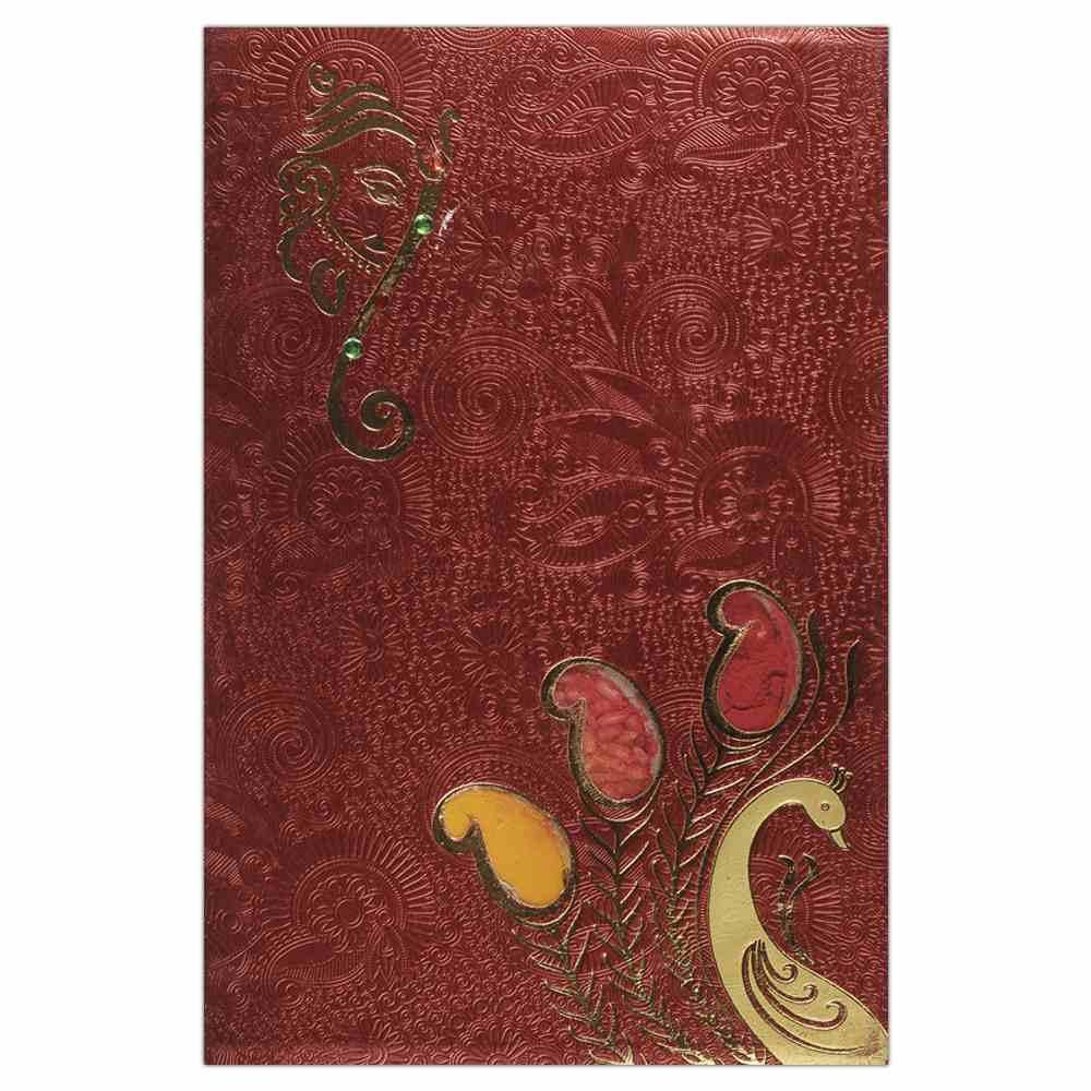 Invitation Card - Attractive Peacock and Hindu Lord Ganesha Card in Metallic Bronze-KNK1406