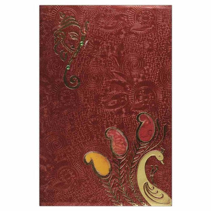 Invitation Card - Attractive Peacock and Hindu Lord Ganesha Card in Metallic Bronze-KNK1406-King of Cards