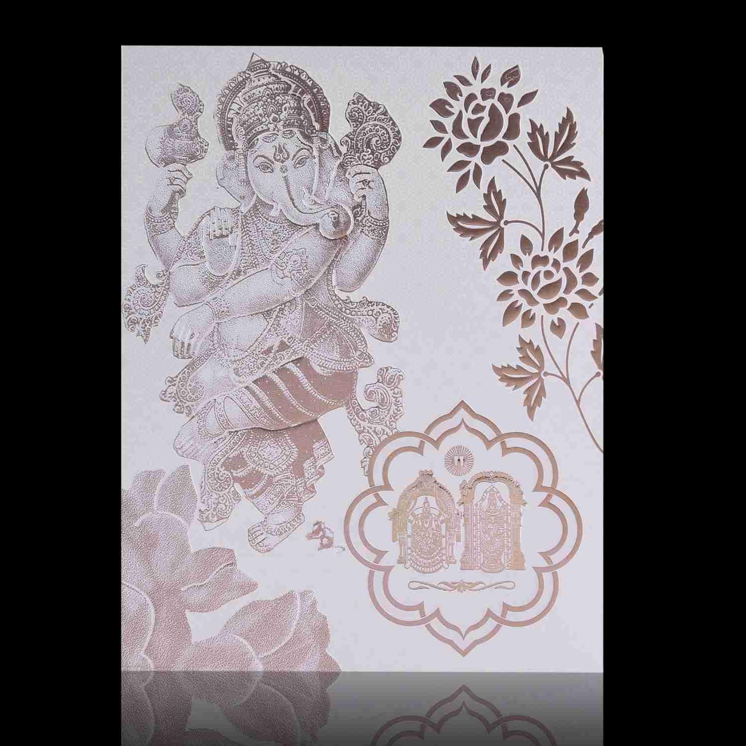 Alluring Floral Theme With Ganesha Design Wedding Card - KNK1422