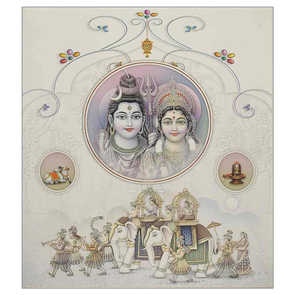 White Shiva Parvathi With Floral Background