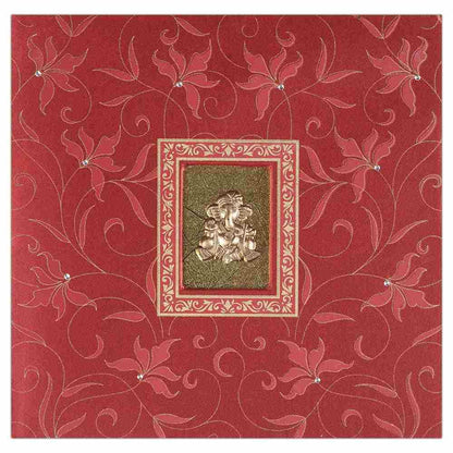 Invitation Card - Stunning Ganesha Card in Florals and Reds - KNK1765
