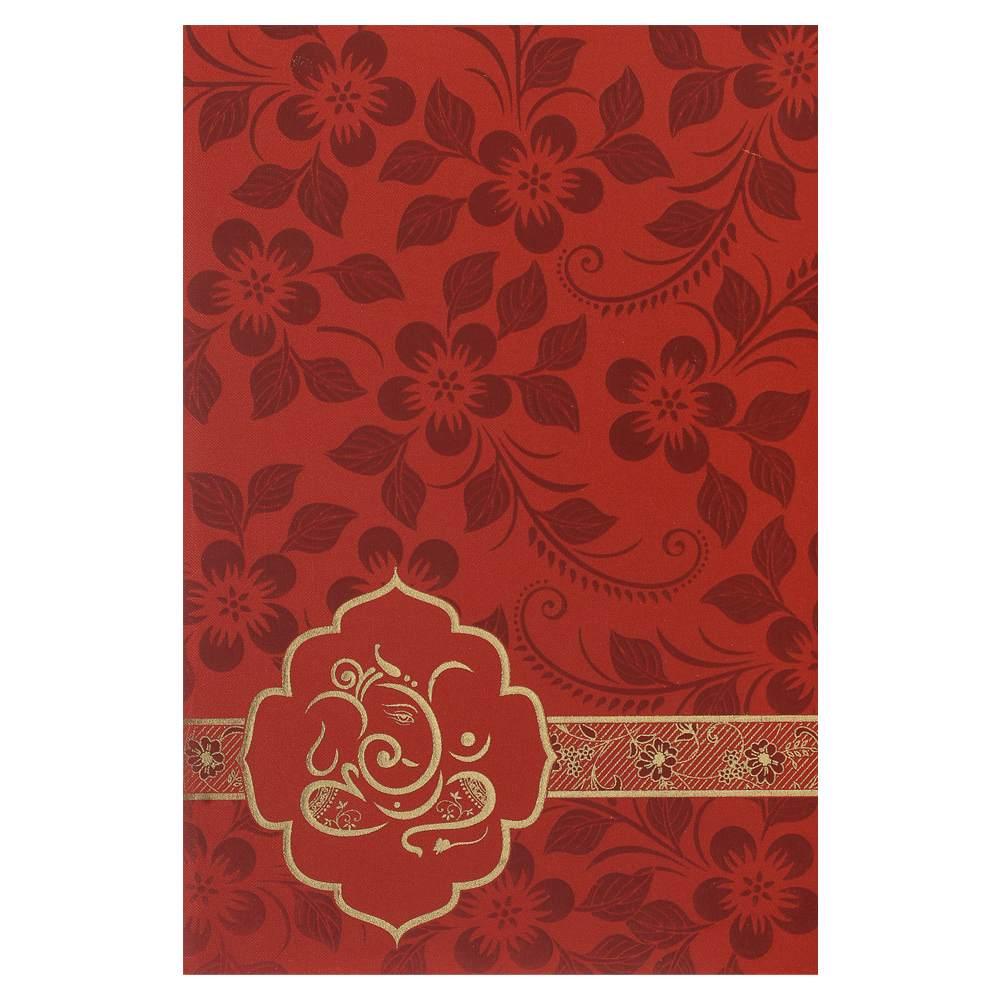 Invitation Card - Mesmerizing Red Floral Ganesha Wedding Card-KNK1914
