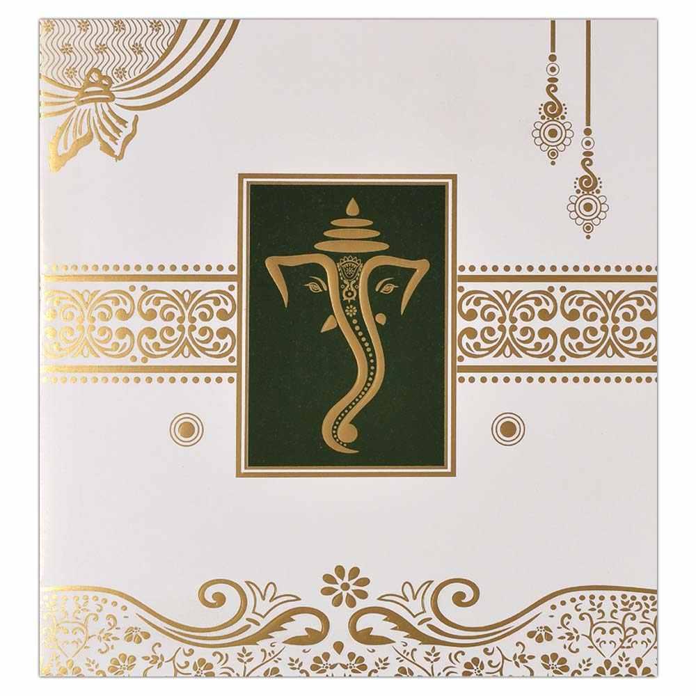 Attractive Invitation Card with Ganesh on Green and White background-KNK2003