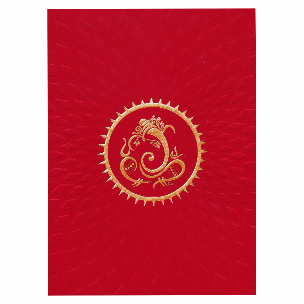 Royal Red Shading With Embossed Design Wedding Card - KNK2048