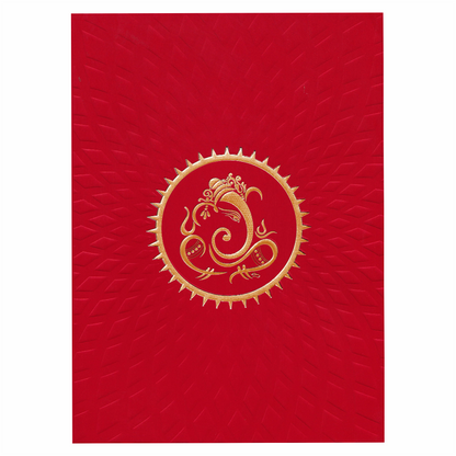 Royal Red Shading With Embossed Design Wedding Card - KNK2048