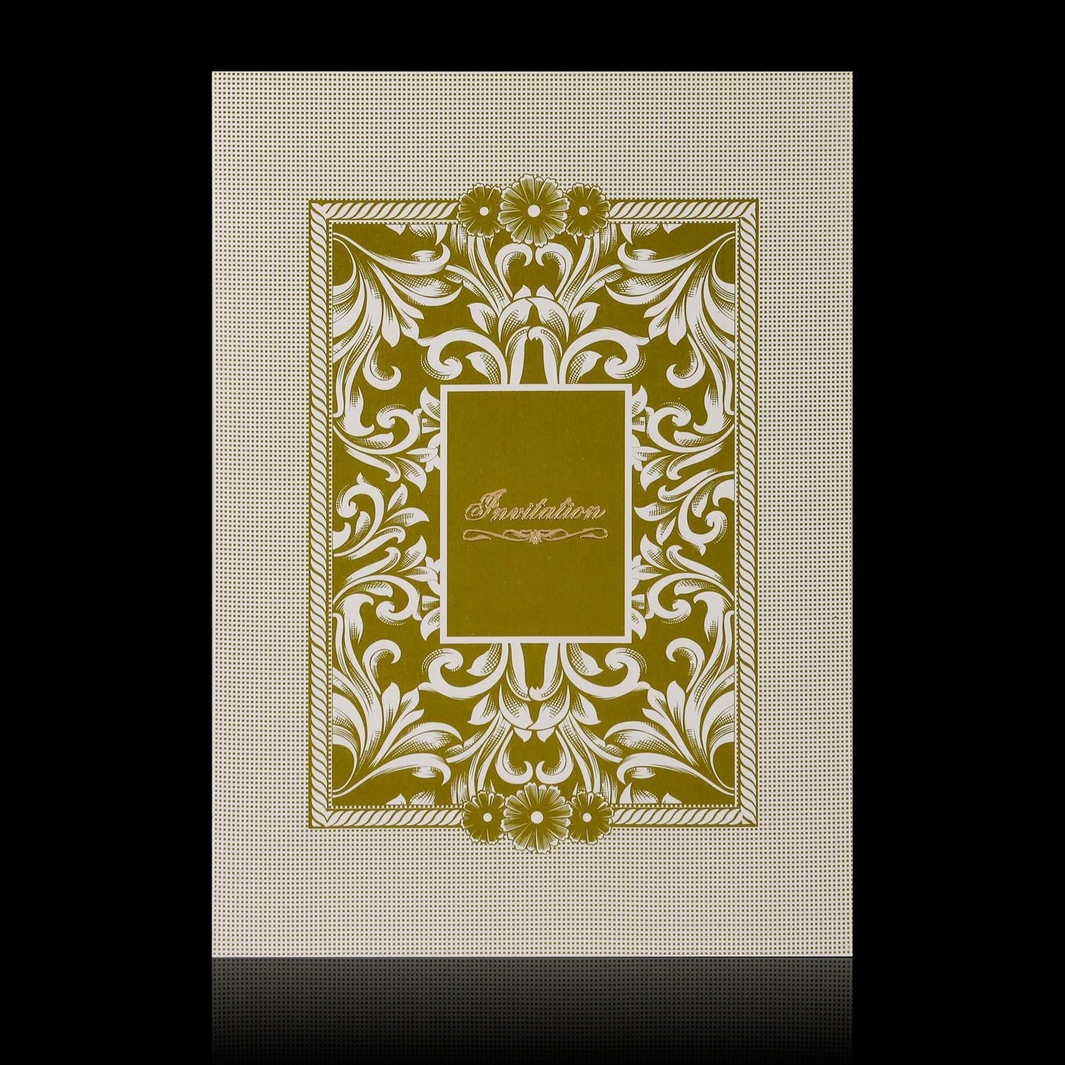 Green Shading Flowers With White Shading Wedding Card - KNK2063