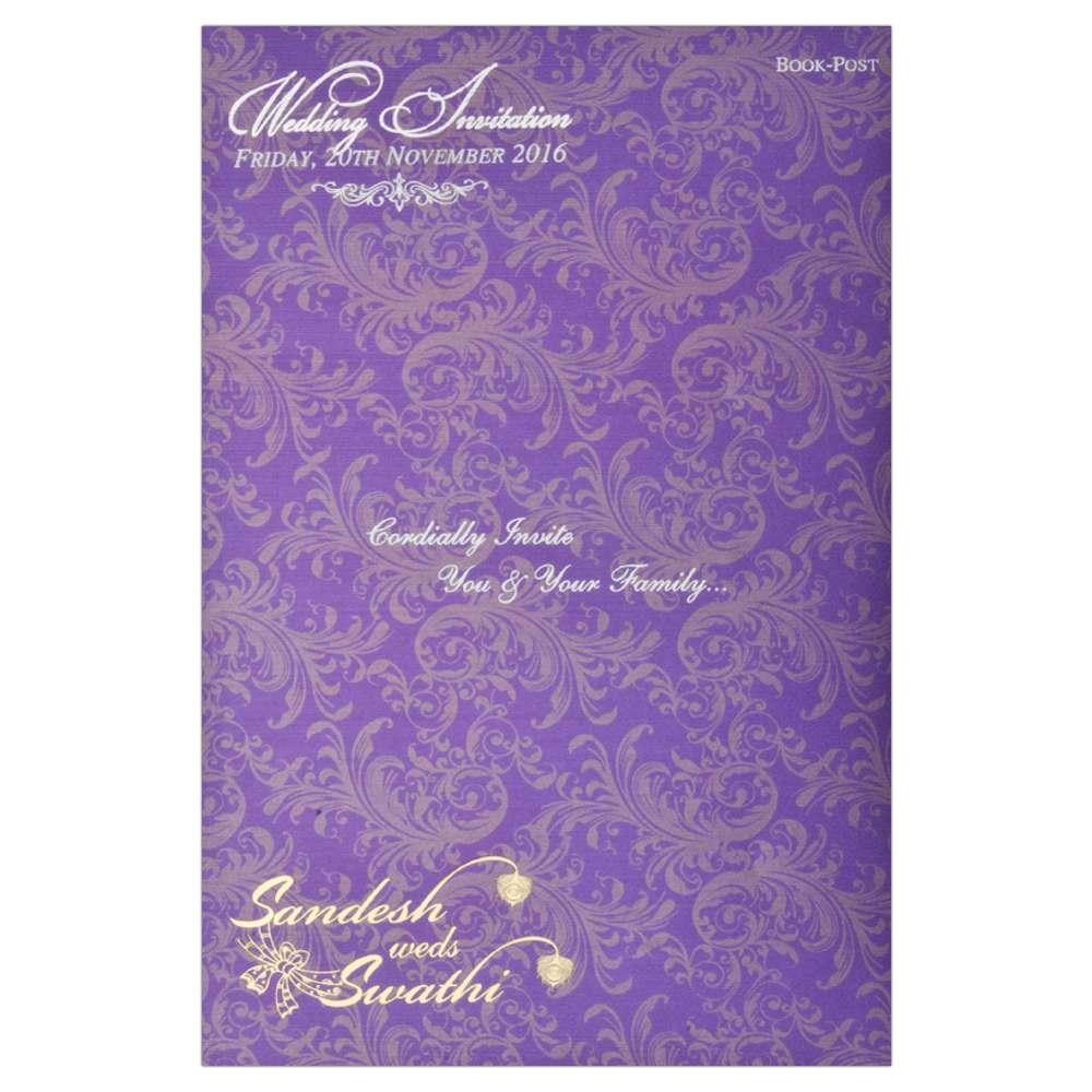 Endearing Violet Shading With Flower Theme Padded Wedding Card - KNK2068
