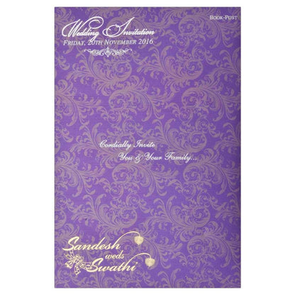 Endearing Violet Shading With Flower Theme Padded Wedding Card - KNK2068