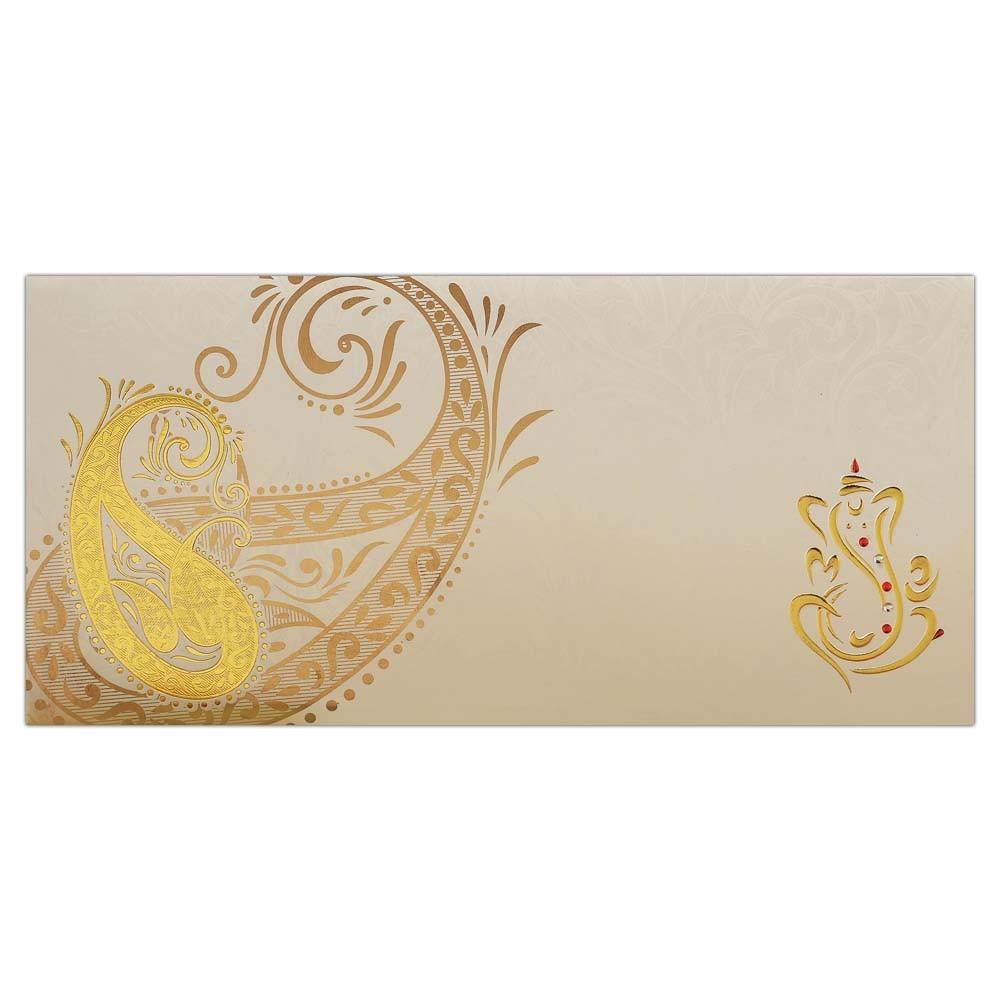 Classy Gold Floral and Ganesha Wedding Invitation Card-KNK2142