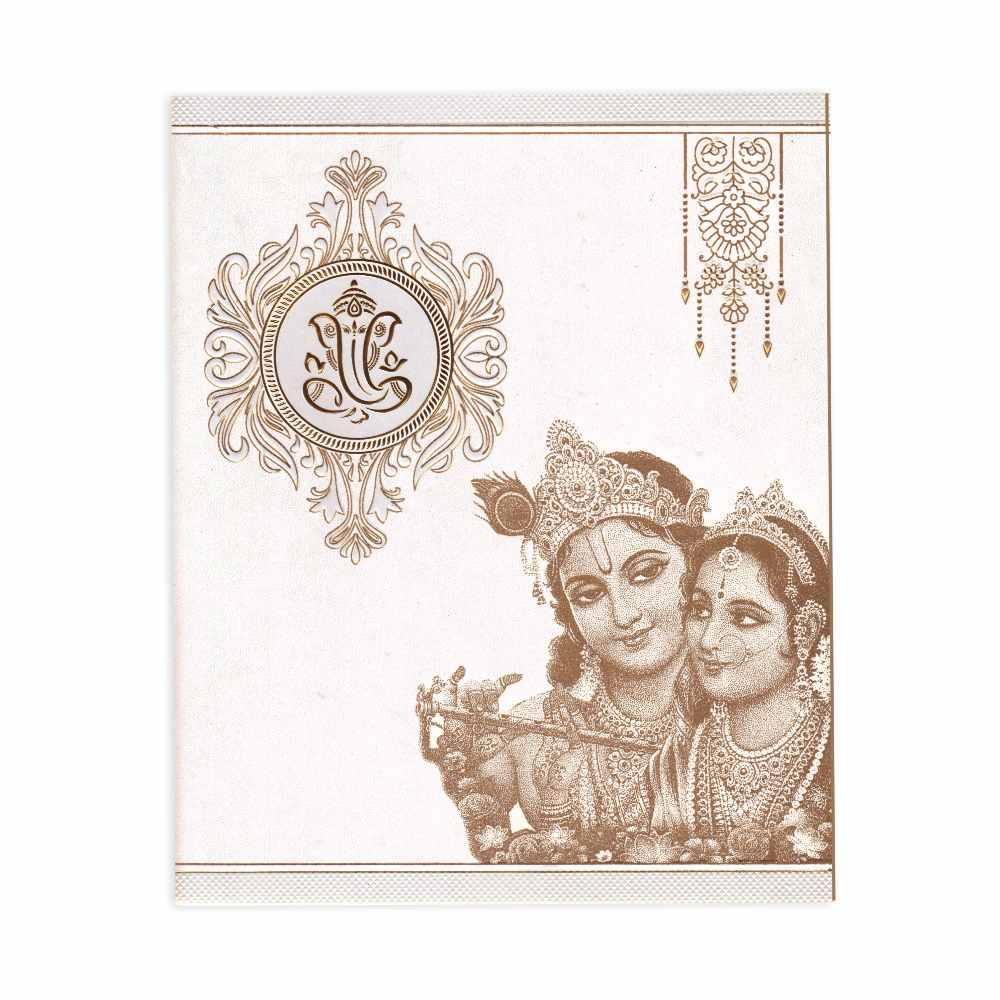 Invitation Card - Designer White Ganesha Radha Krishna Card - KNK2447