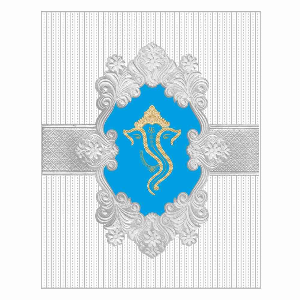 Invitation Card - Silver Blue Ganesha Card - KNK2471