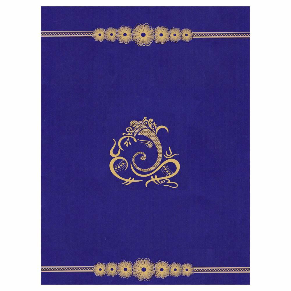 Blue Gold Ganesha Floral Wedding Card-KNK2548