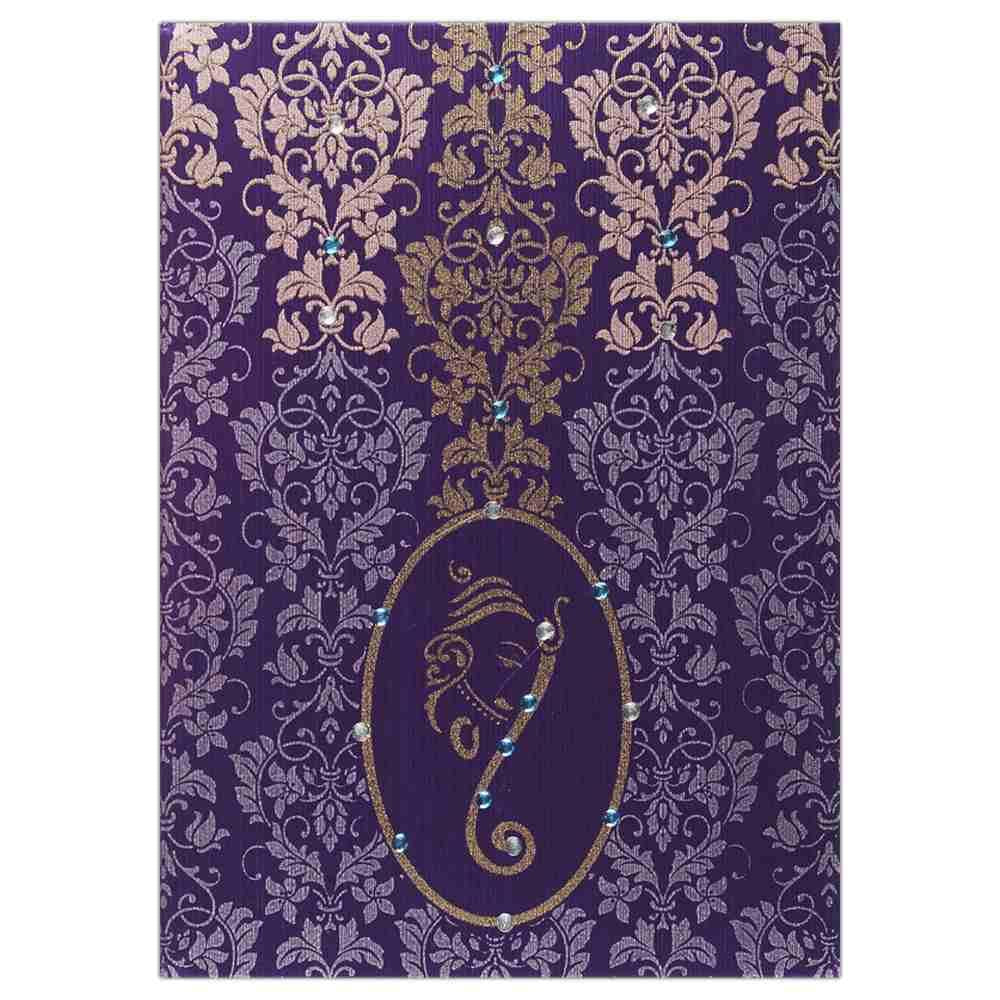 Invitation Card - Delightful Floral Hindu Ganesha Card in Purple-KNK2606