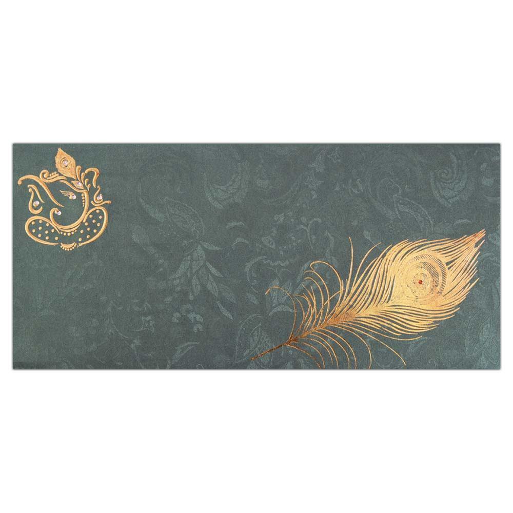 Invitation Card - Mystique Ganesh Card in blue and Gold - KNK2727