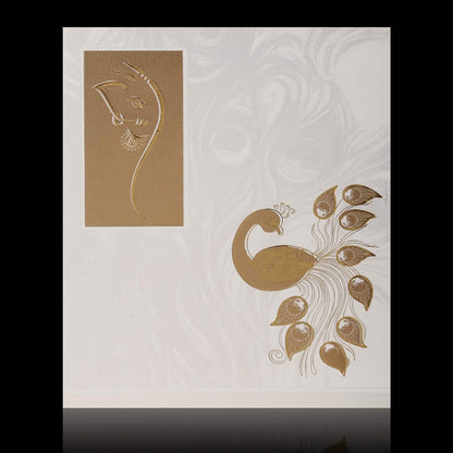 Gold Foiling Ganesha With Peacock Theme Wedding Card - KNK2778