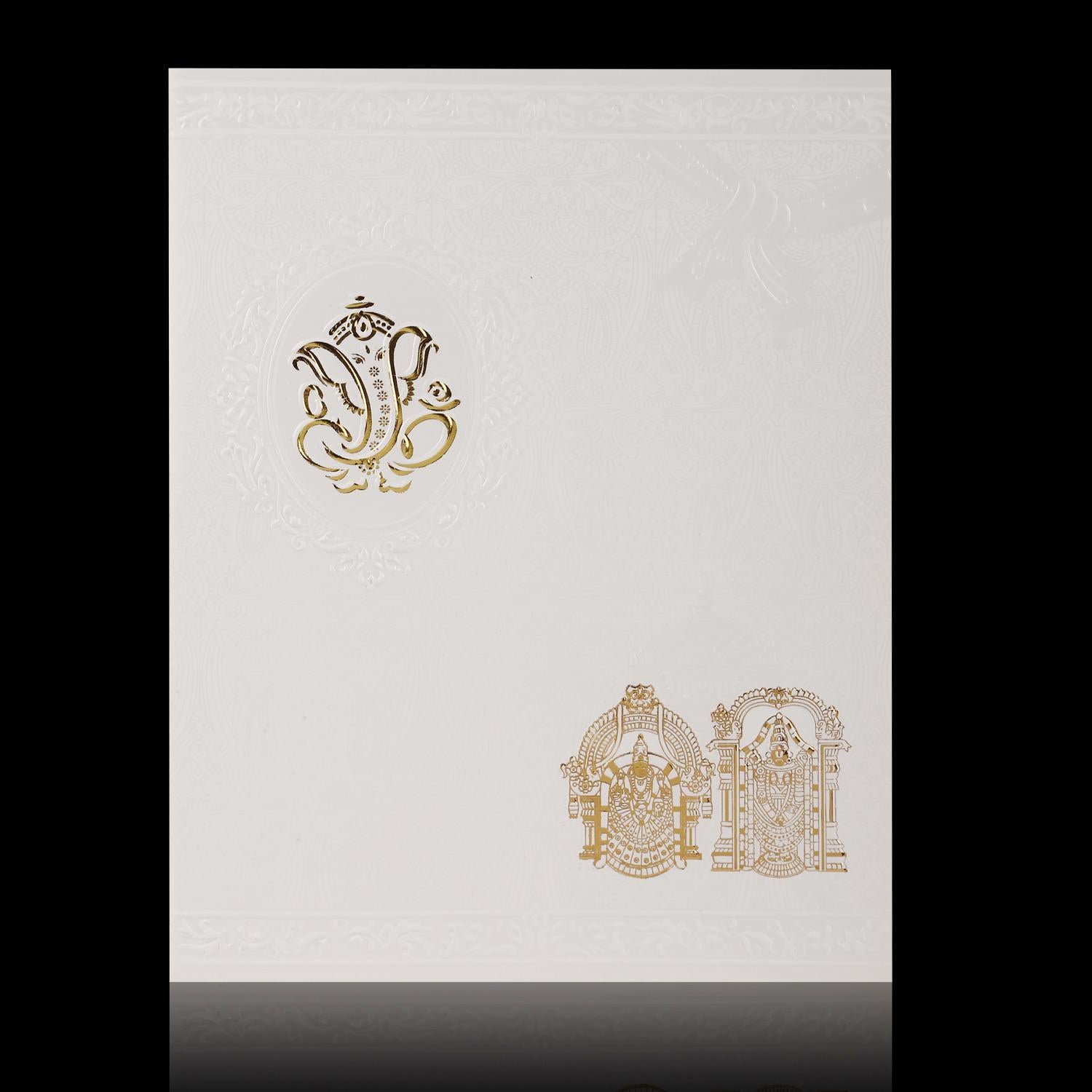 Unique Gold Foiling Ganesha With Pristine White Shading Wedding Card - KNK2788