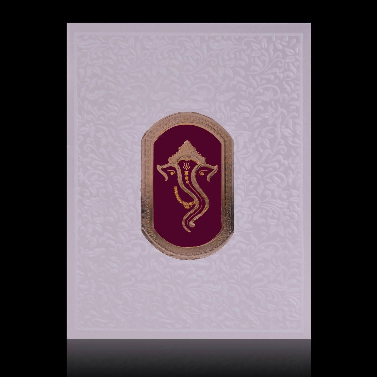 Enchanting Gold Ganesha With Violet Background Wedding Card - KNK2831