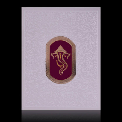 Enchanting Gold Ganesha With Violet Background Wedding Card - KNK2831