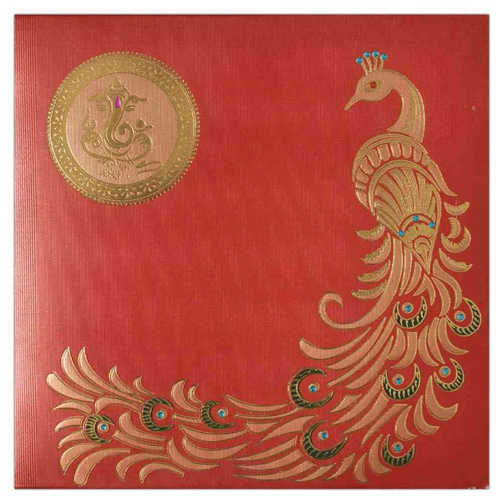 Invitation Card - Exotic Peacock on Rich Red Invitation Card-KNK2839